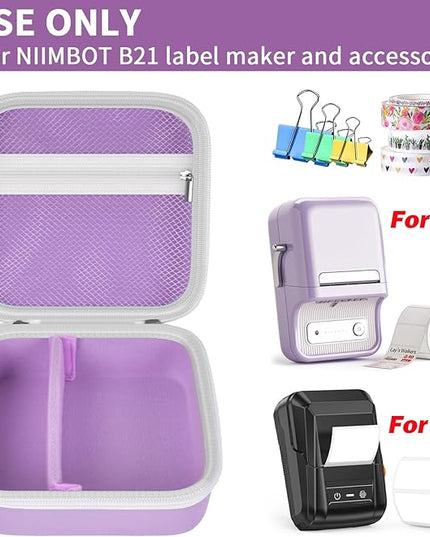 ALKOO Case Compatible with NIIMBOT B21 / B1 Label Maker Wireless Thermal Label Printer, Holder for Inkless Label Maker & Labeling Tapes Refills, with Mesh Pocket for Cable Accessories (Purple)