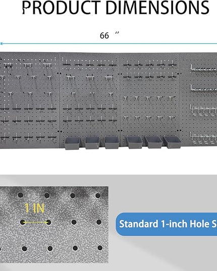 JZD Pegboard Wall Organizer with 116 Pcs Hooks Heavy Duty Metal Pegboard Kit with 1/4" Pegboard Hooks Accessories 4 Pack Metal Pegboard Kit 66" x 24" for Garage, Tool Storage,Craft Room