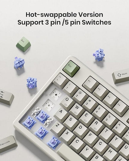 Wireless Mechanical Keyboard,Gasket Mounted with Creamy Sound,Bluetooth/2.4GHz/USB-C,Custom Hot Swappable,RGB Backlit,75% Compact Layout for Gaming/Typing/Win/Mac/PC (Industrial Gray,Linear Switch)