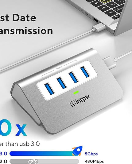 USB 3.0 Hub, Aluminum 4 Port USB Data Hub 3.0 Port Extender Multiport Adapter with 3.3ft Cable ，USB Splitter for Laptop, PC/Xbox/Flash Drive/Printer/Camera/Keyborad/Mouse