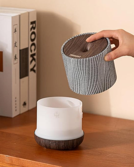 ZmarKraft Essential Oil Diffuser 7 fl oz 200ml with Fabric Cover and Night Lamp | Ultrasonic Aroma Diffuser | Humidifier w Lights | Room Decor | Small Humidifier for Bedroom | Gift (Dark Brown)