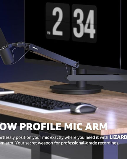 IXTECH Mic Arm Desk Mount, Low Profile 360° Swivel Mic Boom Arm, Adjustable Microphone Arm with Detachable Rise Column and Built-In Cable Management for Streaming and Recording.