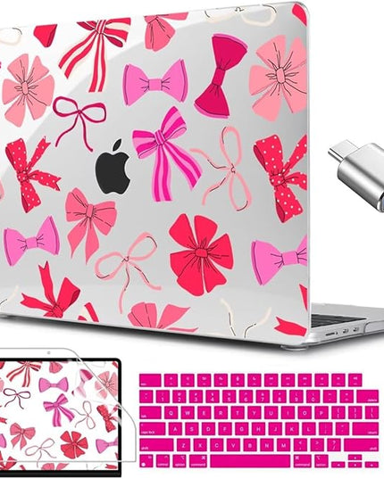CISSOOK Compatible with MacBook Air 13.6 inch Case 2025 2024 2023 2022 Release A3240 A3113 A2681, Plastic Hard Shell Case Keyboard Cover Screen Protector for MacBook Air 13inch M2 M3 M4, Pink Bows