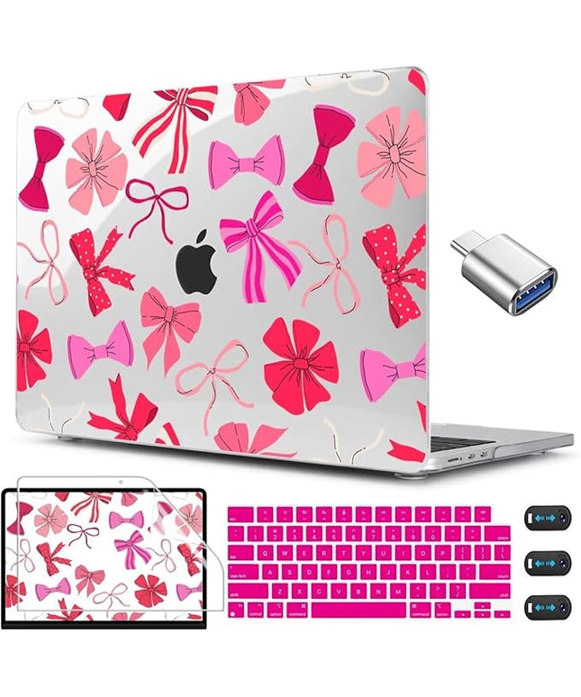 CISSOOK Compatible with MacBook Air 13.6 inch Case 2025 2024 2023 2022 Release A3240 A3113 A2681, Plastic Hard Shell Case Keyboard Cover Screen Protector for MacBook Air 13inch M2 M3 M4, Pink Bows