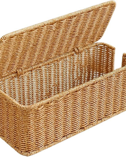 Cable Management Box, Handmade Woven Cable Organizer Cords Hider with Locked Cover Desk Cord Organizer Management for TV, Computer, Router, USB Hub to Hide Cords & Power Strip.