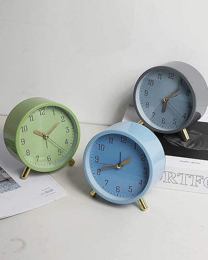 SHISEDECO Alarm Clock with Backlight, 4.5 inches Bedside Analog Non-Ticking Silent Small Deskclock with Arabic Numerals, Battery Operated Round Tableclock for Living Room, Bedroom (Grey Clock)