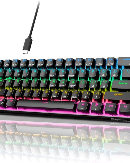 RK ROYAL KLUDGE RK61 Wired 60% Mechanical Gaming Keyboard Programmable QMK/VIA RGB Backlit 61 Keys Ultra-Compact Hot Swappable Blue Switch Black