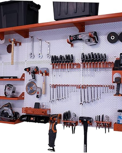 OmniWall Weekend Warrior XL Metal Pegboard Wall Organization System (White/Orange)