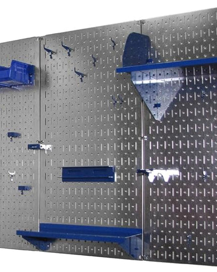 Wall Control Pegboard Organizer 4 ft. Metal Pegboard Standard Tool Storage Kit with Galvanized Toolboard and Blue Accessories