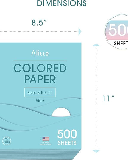 Alitte Colored Paper 500-Sheets - Blue Paper, 8.5 x 11 Colored Printer Paper, Arts & Crafts, DIY Projects - School & Office Supplies - Pastel Copy Paper, 1 Ream, Made in the USA