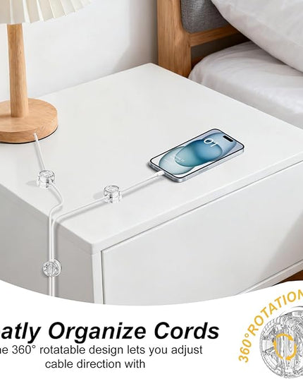 6 Pack Cord Organizer Magnetic Cable Clips, 360°Rotation Cable Clips - Adjustable Cord Holder for Nightstand, Adhesive Cable Management Cord Clips, Cable Holder & Charger Organizer（Clear）