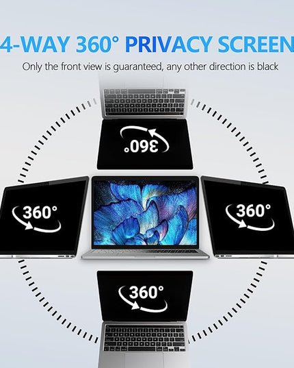 4-Way Laptop Privacy Screen Shield 13.3 Inch, Removable 16:9 Aspect 360° Privacy Filter Screen Protector for 13.3 Inch Laptop Computer, Anti Glare Blue Light Slide Mount Tabs Cover for Generic Laptop