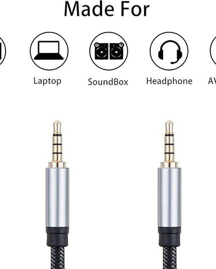 Jelly Tang Male to Male Audio Cable 12Ft,3.5mm 4 Pole Nylon Braided Stereo Aux Cord for Headphones, PS4,Phone, Tablets, Headset, PC, Laptop and More(12Ft/4M)