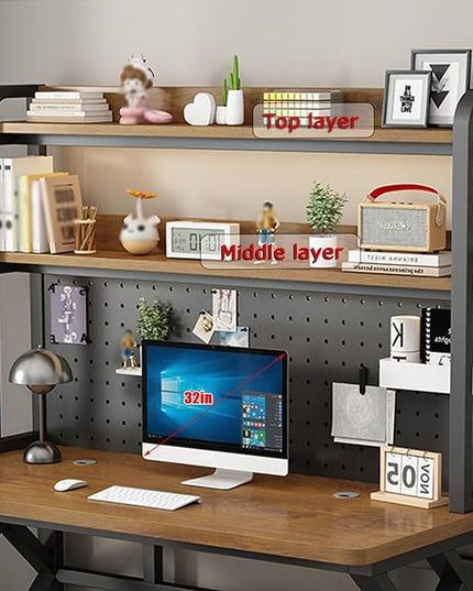 39.3in Gaming Desk with Bookshelf Combo, Computer Desk with Pegboard, Large Writing Table with Desktop Shelves, Ample Leg Room, for Home Office (Black, 39.3in)