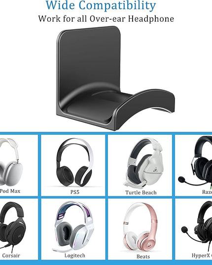 SOKUSIN Headphone Stand Headset Holder - Adhesive Gaming Earphones Hanger, Universal Desk Wall Mount Hook for All Headphone/Controller, Compatible with Beats, AirPods Max,Sony, JBL (Black-2PCS)