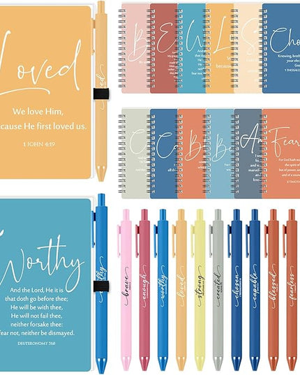 Kosiz Inspirational Valentines Christian Gifts Bulk A6 Notebook Prayer Journal with Pens Spiral Journal Religious Gift for Women Men Church Bible Study Group Teacher Coworker(48 Sets,Bright Color)