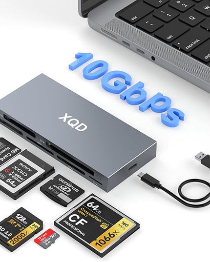 10Gbps XQD Card Reader 8 in 1 Multi-Card Reader USB C for Sony G/M Series, Lexar 2933x/1400x USB Mark XQD Card/CF/XD/MS/TF/SD Memory Card Reader/Writer/Hub USB 3.2 for Windows/Linux/Mac OS/Android