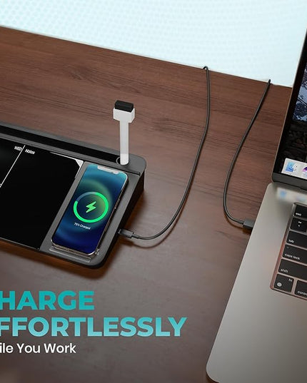 NEXTLUXE Glass Desk Whiteboard with Wireless Charger - Desktop Whiteboard with Storage, Weekly Planner, Dry Erase Pad, Organizer Drawer for Home, School, Office Gadgets – Black (Black)