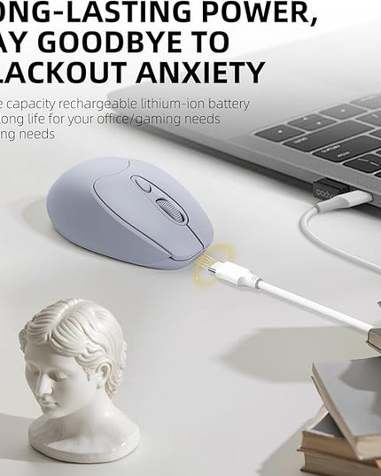 M109 Wireless Mouse,Bluetooth 5.1/5.0 + USB with USB Mini Receiver,Rechargeable Silent,Wireless BluetoothMouse 1000-1200-1600 DPI,5-Programmable Buttons,Compatible with PC,Mac, Laptop,Chromebook-Grey