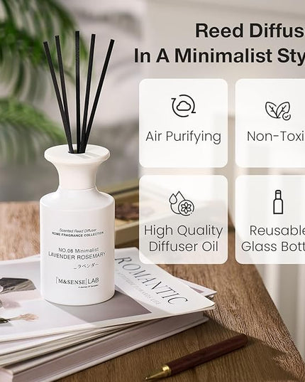 M&SENSE Reed Diffuser Set, 10.14 fl oz Large Reed Diffuser, Lavender Rosemary Scented with Natural Essential Oils, Long Lasting with 7 Sticks, Non-Toxic Home Fragrance Reed Diffuser for Bedroom
