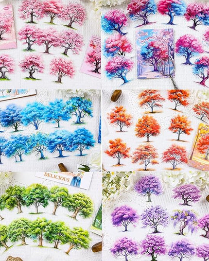Dwpetzo PET Seasonal Tree Landscape Stickers for Journaling and Scrapbooking, 60 PCS Large Decorative Stickers for Junk Journal Supplies, DIY Crafts Arts, Collage, Albumn