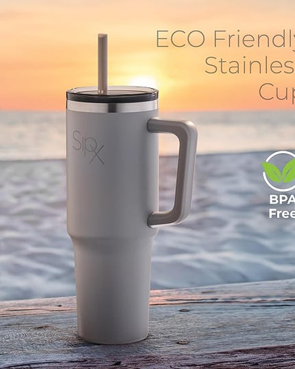 SIPX™ 40 oz Insulated Tumbler with Handle & Straw – Vacuum Insulated Stainless Steel, Leakproof, Cupholder Friendly – Perfect for Iced Coffee, Water & Travel – Grey