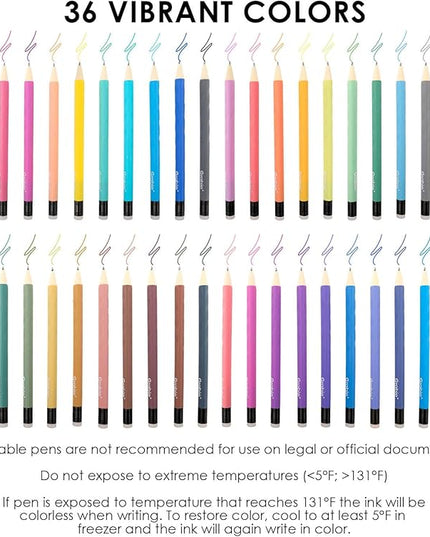 Grabie Erasable Gel Pens, 36 Colors Erasable Pens, Make Mistakes Disappear Colored Pens, Assorted Color Inks for Drawing Writing Planner,Gel Pens for Coloring, Set of 36