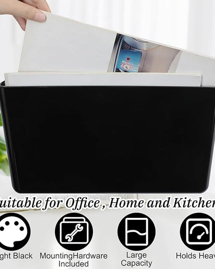 Tenceur 12 Pcs Plastic Single Pocket Wall Mount File Holder with Double Sided Adhesive Tape and Screws Wall File Hanging Folder Letter Paper Mail Organizer for Office Home Classroom(Black)
