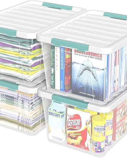 Readsky 36 Quart Plastic Clear Storage Bins with Lids, Large Latch Boxes, 4-Pack