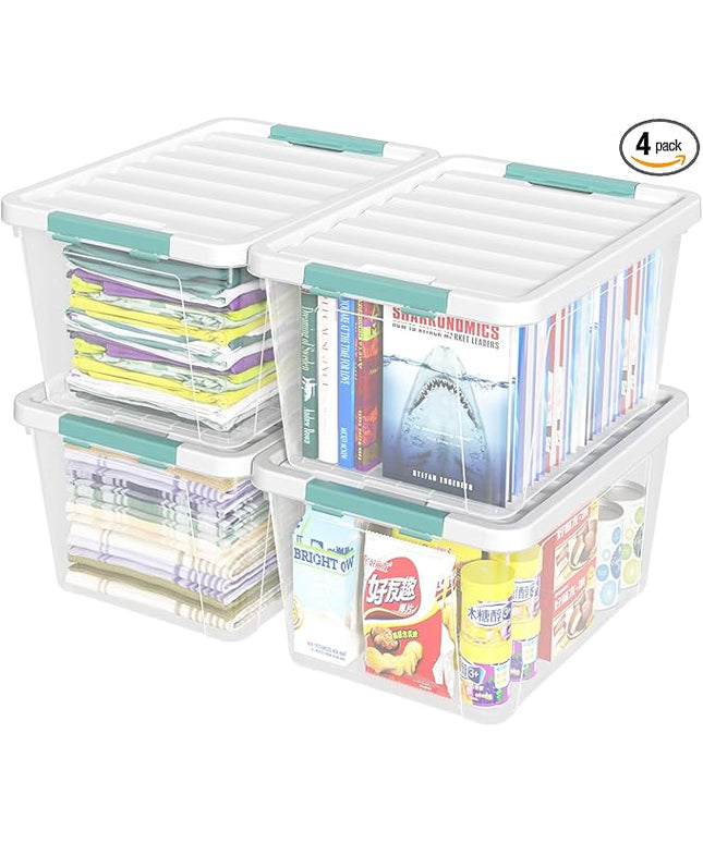 Readsky 36 Quart Plastic Clear Storage Bins with Lids, Large Latch Boxes, 4-Pack