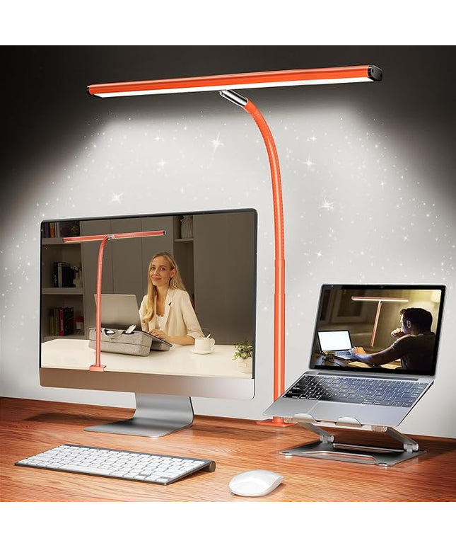 LED Desk Lamp for Office Home, Eye-Caring Desk Light with Stepless Dimming Adjustable Flexible Gooseneck, 10W USB Adapter Desk Lamp with Clamp for Reading, Study, Workbench (Orange)