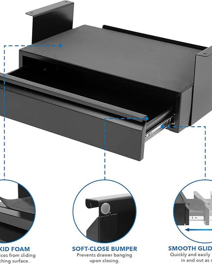 Mount-It! Under Desk Pull-Out Drawer Kit with Laptop and Tablet Shelf | Office Storage Organizer | Mounts to Desktops Tables and Workbenches Over 0.71 Inches Thick | Matte Black