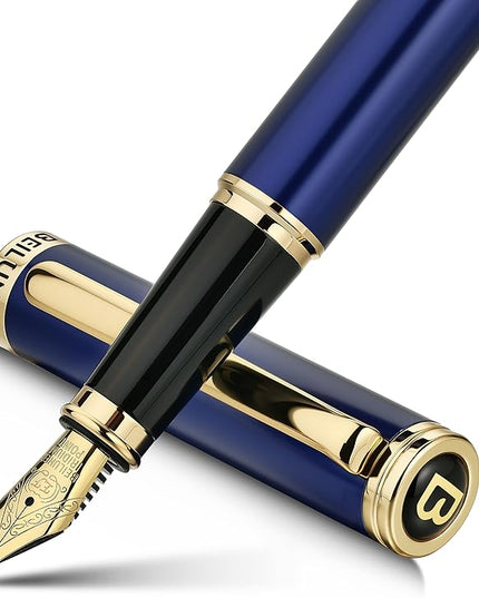 BEILUNER Blue Fountain Pen,Stunning Luxury Pens with 24K Gold Accents, Gorgeous 24K Gilded Nib(Extra Fine), Fancy Pen Gift for Men&Women -Ink Converter-Elegant, Reliable,Graduation Presents, Nice Pen