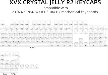 OHY XVX Jelly R2 Side-Printed Translucent MDA Profile Keycap Set, 122 Keys Double Shot PC+ABS Keycaps for MX Switches & ANSI Layout Mechanical Keyboards-White