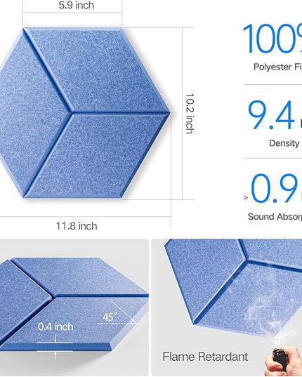 12 Pack Self-Adhesive Acoustic Panels 12" X 10" X 0.4" - Sound Proof Foam Panels with High Density, Y-Lined Design, Flame Resistant, Absorb Noise and Eliminate Echoes(Steel Blue)