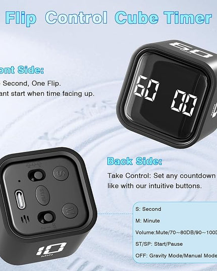 Cube Pomodoro Timer, Desk Productivity Timer 5/10/30/60 Minutes & Custom Countdown, Adjustable & Silent Visual Timer, ADHD Tool Flip Rotating Portable Multi Timers for Study Task Work Kitchen School