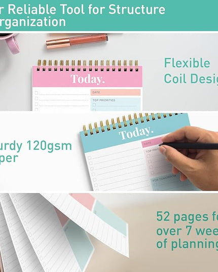 Sweetzer & Orange Daily & Weekly To Do List Notepad – Undated Work Planner & Organizer with Wish List Section, 52-Sheet Coiled Task Pad for Productivity – SET OF 4 To Do List Notebook for Work