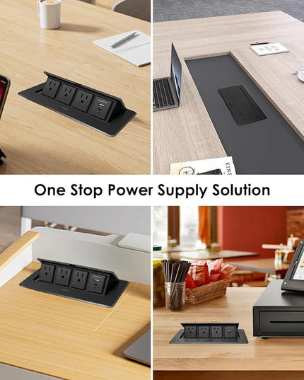 Pop Up Conference Table Power Outlet with 3 AC Outlets, USB PD Fast Charging, 9.8FT Power Cord Embedded Hub Connection Box for Office, Home, and Study Spaces
