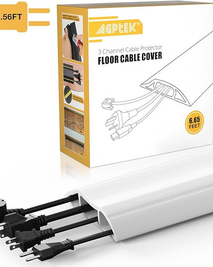 AGPTEK Heavy Duty Floor Cable Cover Cable Protector, 6.5 Ft Floor Cord Protector 3 Channels Floor Cord Cover (Mid Channel 0.93") Contains Cords, Cables and Wires, Good for Office, Home, or Outdoor