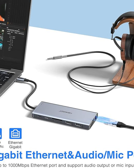 USB C Docking Station Dual Monitor for Dell/HP/Lenovo/Surface Laptop, 14 in 1 Triple Display Hub Multiple Adapter, Dongle with 2 HDMI 4K+VGA+5 Port+100W PD Charger+Ethernet+SD/TF+Audio