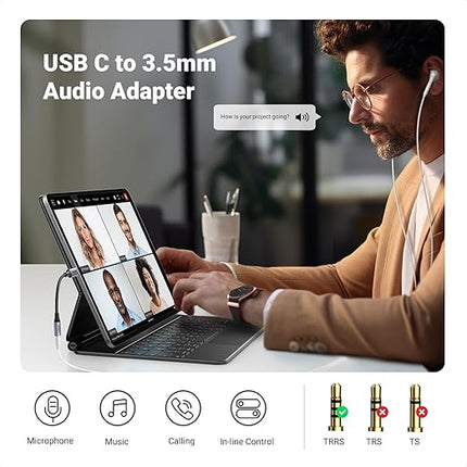 UGREEN USB C to 3.5mm Audio Adapter Type C to Headphone Aux Jack Dongle 24bit/96kHz HiFi DAC Cable Cord Compatible with iPhone 17 16 Pro Max/16 Plus, iPad, Galaxy S25 S24 Ultra, Pixel 10 Grey