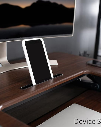 VIVO 36 inch Height Adjustable Stand Up Desk Converter, V Series, Quick Sit to Stand Tabletop Dual Monitor Riser Workstation, Dark Walnut Top, Black Frame, DESK-V000VD