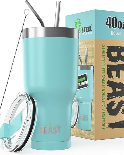 Beast 40 oz Tumbler Stainless Steel Vacuum Insulated Coffee Ice Cup Double Wall Travel Flask (Aquamarine Blue)