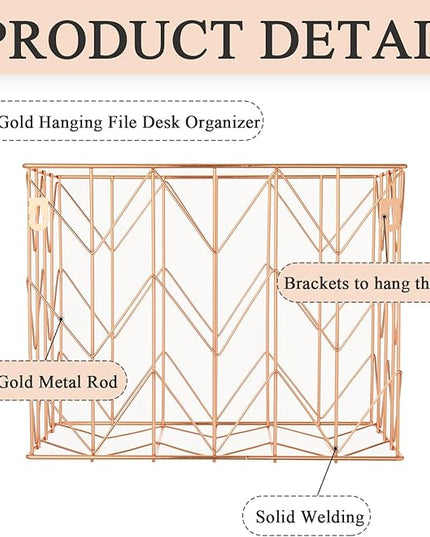 Beramon Hanging File Folder Kit Includes 1 Rose Gold Hanging File Desk Organizer and 24 Pack Hanging File Folders Letter Size with 1/5 Cut Tabs Design for School Office Home Supplies, Pink Design