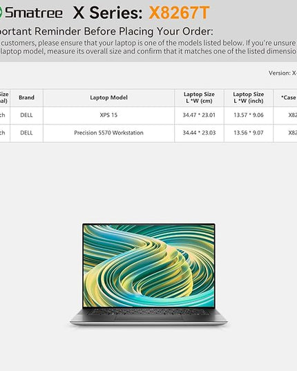 Smatree Hard EVA Protective Sleeve Case Only Compatible for 15 inch Dell Precision 5570 Workstation, for 15.6 inch Dell XPS 15 9530 Laptop Waterproof and Anti-Shock Sleeve (X8267T)