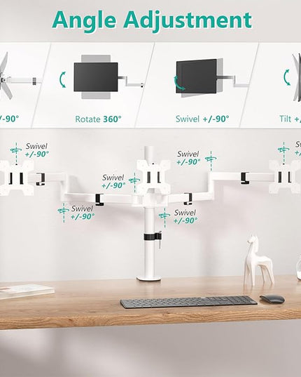 WALI Triple Monitor Mount, Three Monitor Desk Mount Fits 13-27in Screens, Holds up to 22lbs, Multiple Computer Stand with Tilt, Swivel, Rotation, VESA 75x75,100x100mm(M003S-W), White