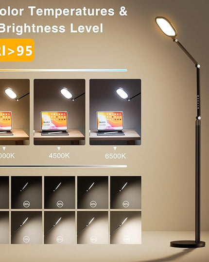Ring Light with Stand, 15W Dimmable Zoom Lighting for Computer, Home Office, Reading, Video Calls, 66 Inches Floor Lamp with Flexible Swing Arm, AC Plug, Remote, Memory & Timer CRI >95