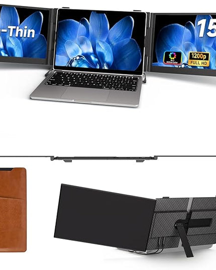 15.3" Laptop Screen Extender, 1200P FHD Ultra-Thin Triple Screen Laptop Monitor Extender, 100%sRGB Travel Portable Monitor for Laptops, Multi Screens Laptops Attachment Compatible with Windowss Mac
