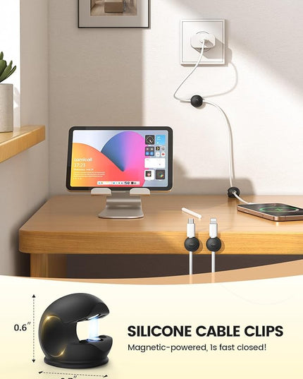8Pack Magnetic Cord Organizer Clips - Lamicall [Mini-Soft Silicone] Cable Management for Phone Charger Cord, Durable Adhesive Cable Holder for Desk Nightstand, Home Office Organizer Gadget Accessories