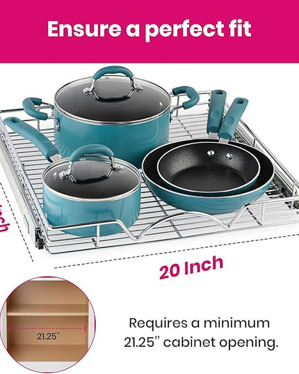 HOLDN’ STORAGE Pull Out Cabinet Organizer, Heavy Duty Caddy w/Lifetime Limited Warranty -20”W x 21”D - Requires At Least 21-1/4” Cabinet Opening, Steel Metal Cabinet Drawers Slide Out, Chrome